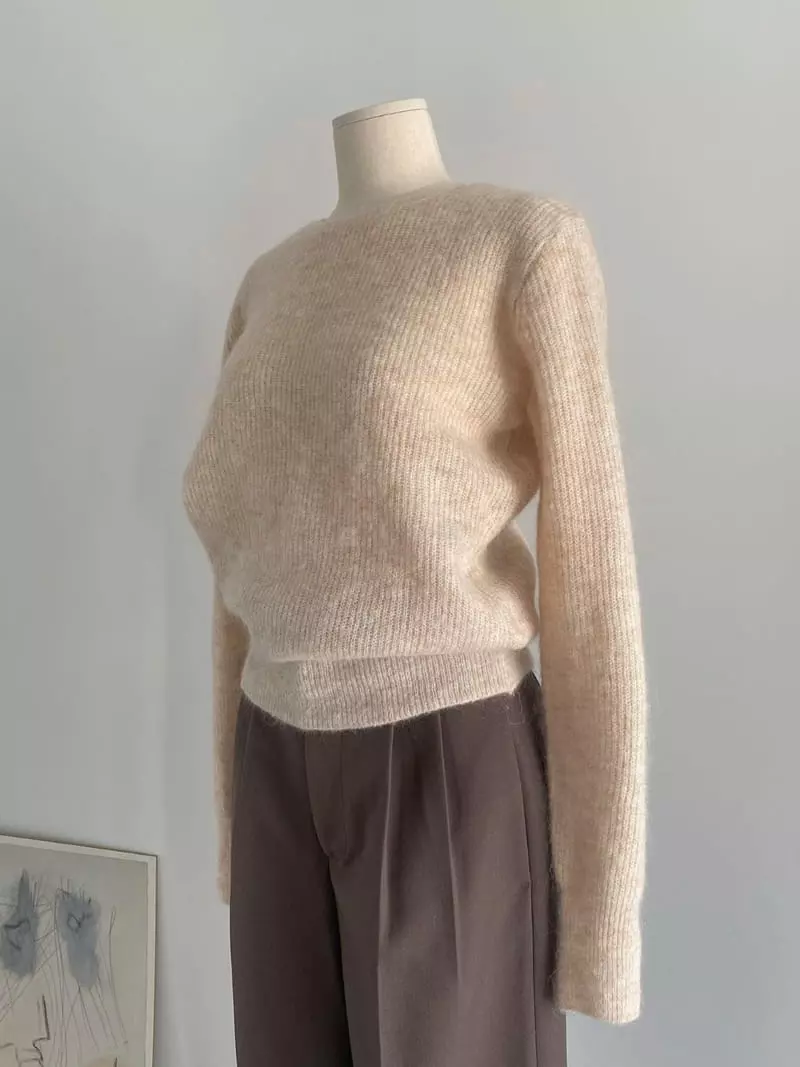 Roomk - Korean Women Fashion - #romanticstyle - Kid Round Knit Tee - 3