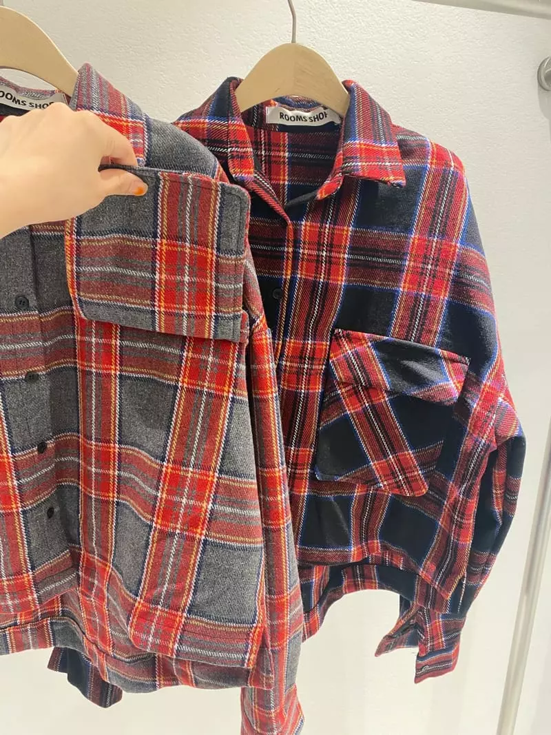 Rooms shop - Korean Women Fashion - #momslook - Crop Check Shirt - 11