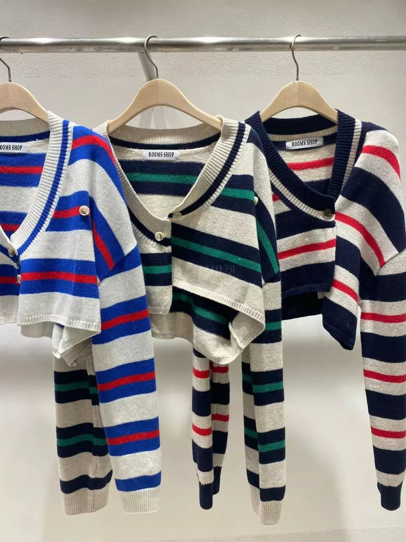 Rooms shop - Korean Women Fashion - #momslook - Stripes Knit Cardigan