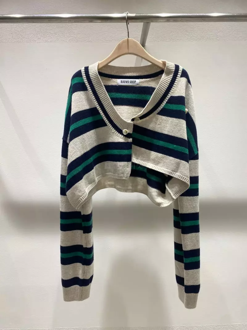 Rooms shop - Korean Women Fashion - #restrostyle - Stripes Knit Cardigan - 6