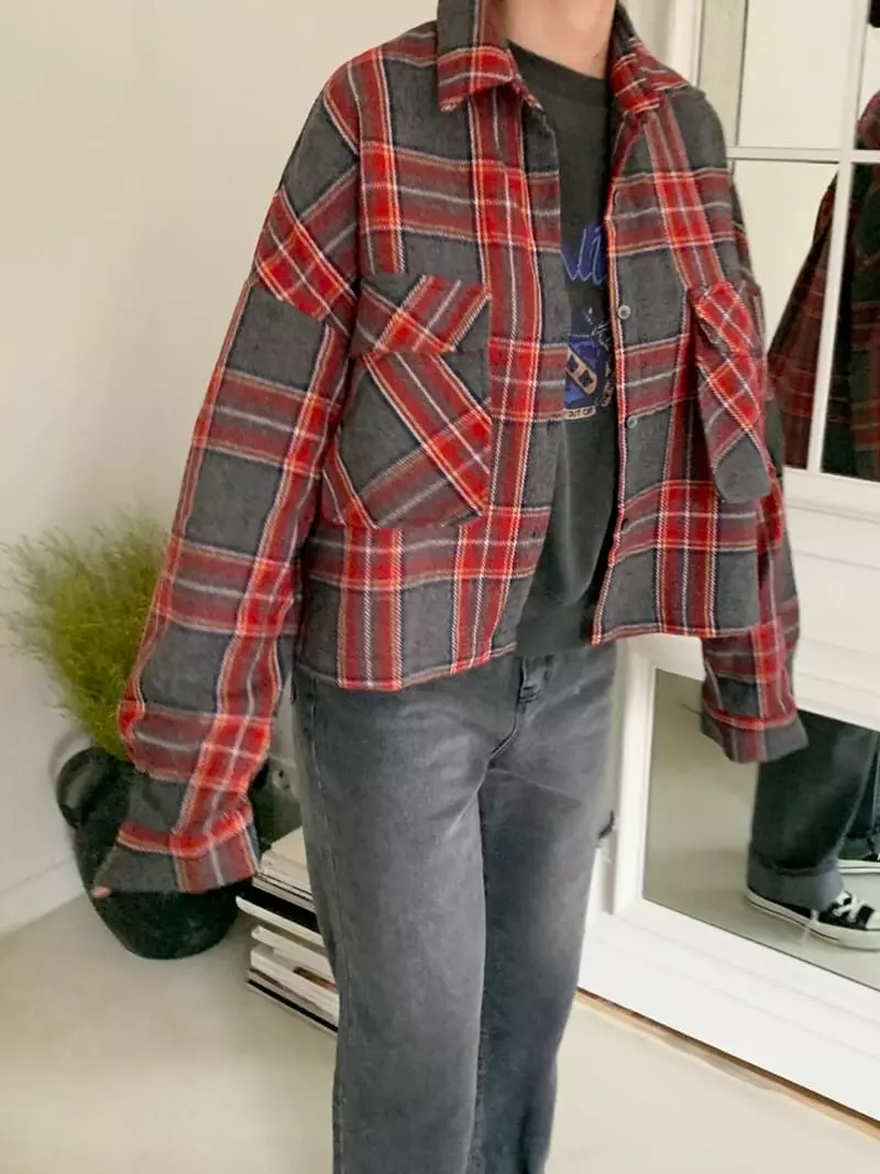 Rooms shop - Korean Women Fashion - #shopsmall - Crop Check Shirt - 2