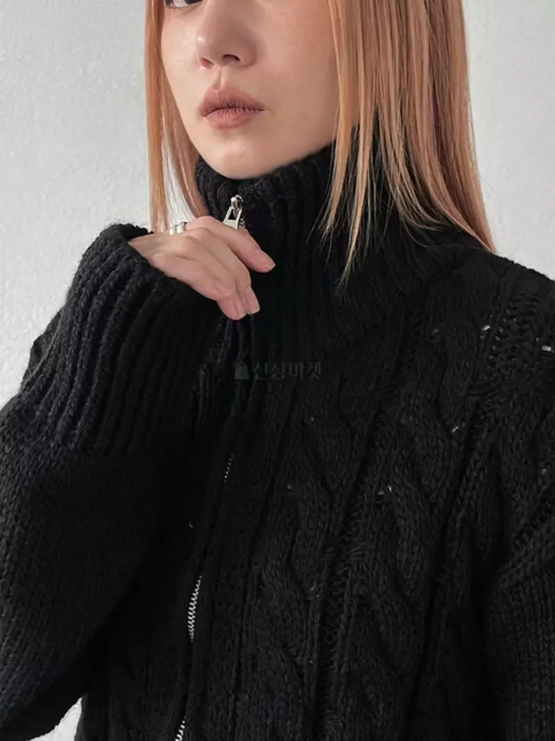 Rooof - Korean Women Fashion - #momslook - Cable Knit Zip-up - 3