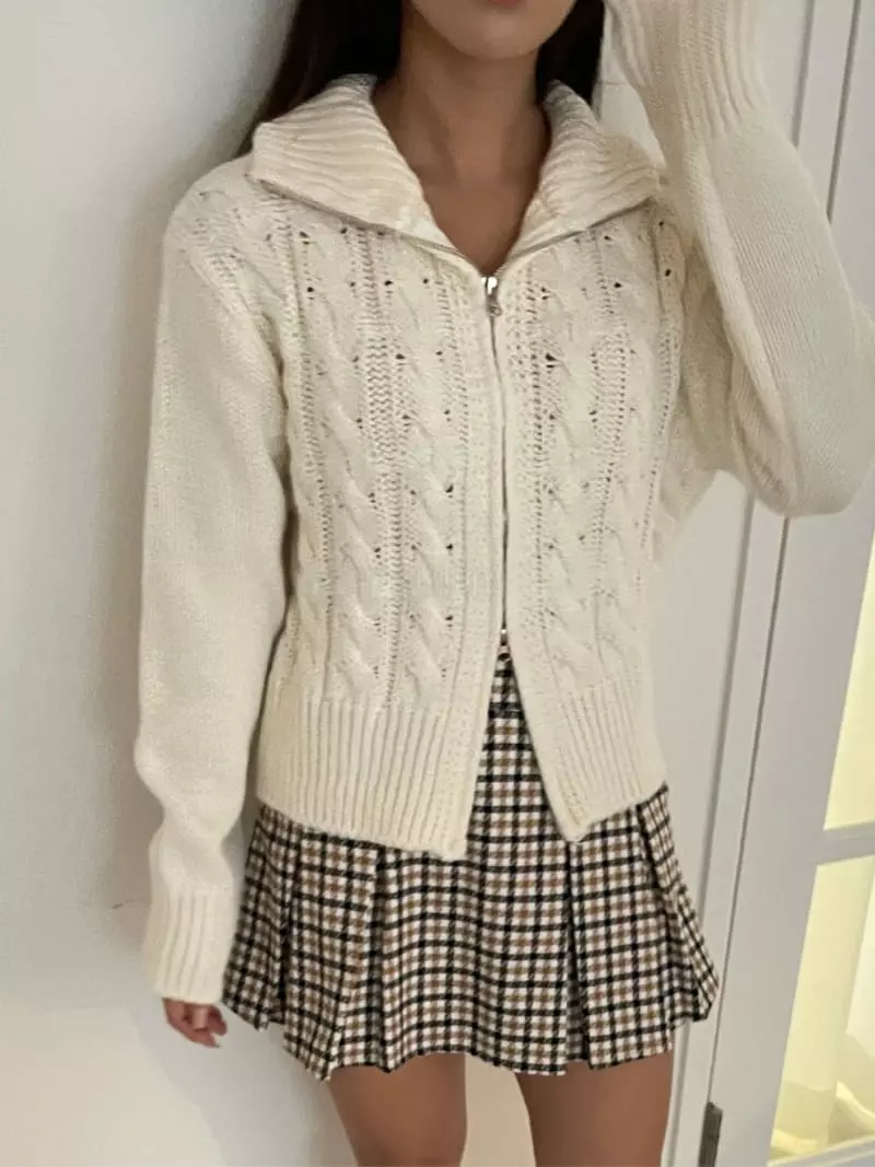 Rooof - Korean Women Fashion - #momslook - Cable Knit Zip-up - 9