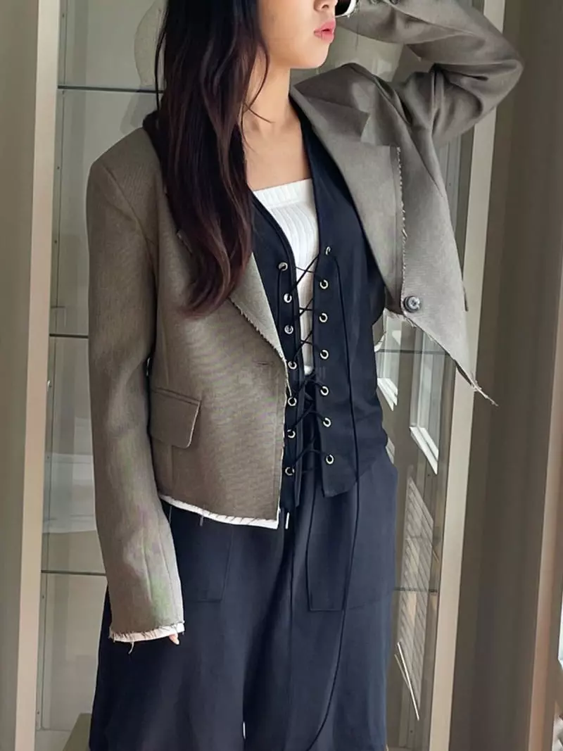 Rooof - Korean Women Fashion - #momslook - Cambel Cutting Jacket - 10