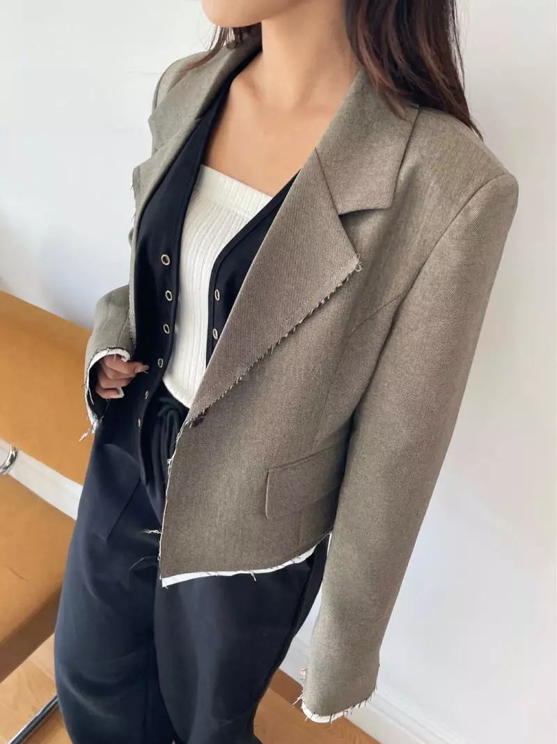Rooof - Korean Women Fashion - #momslook - Cambel Cutting Jacket - 8