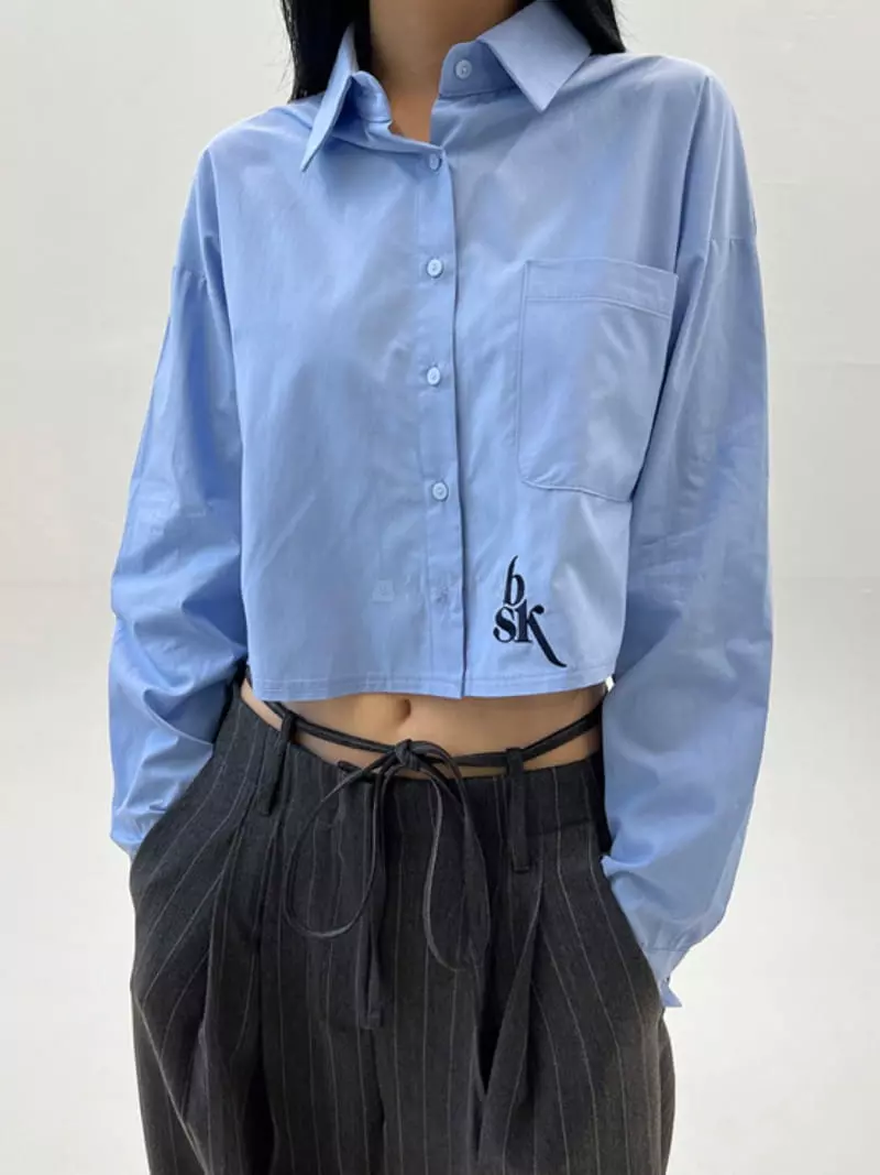 Rooof - Korean Women Fashion - #momslook - Initial Crop Shirt