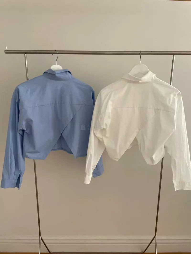 Rooof - Korean Women Fashion - #momslook - Initial Crop Shirt - 11