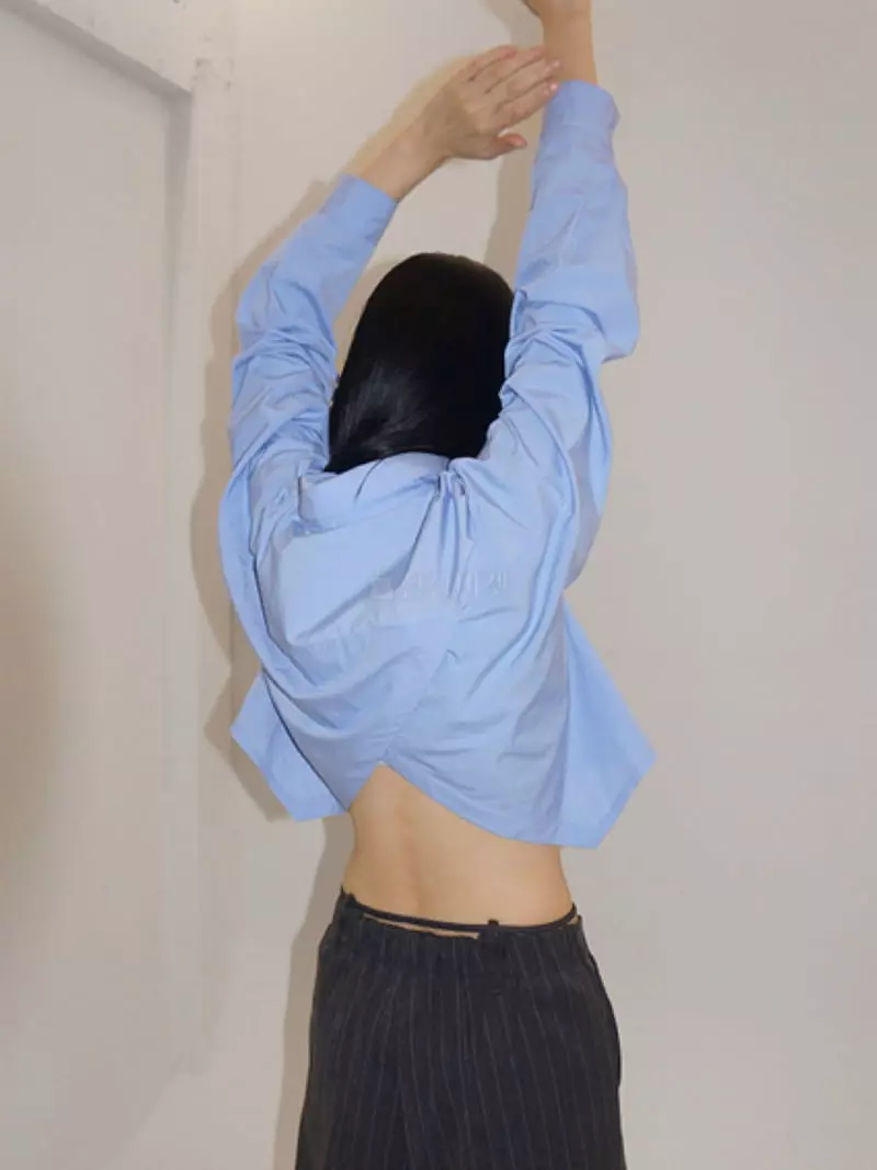 Rooof - Korean Women Fashion - #momslook - Initial Crop Shirt - 3