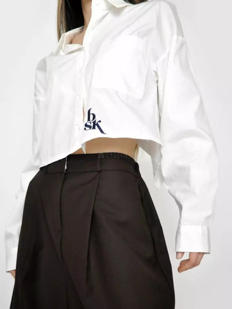 Rooof - Korean Women Fashion - #momslook - Initial Crop Shirt - 5