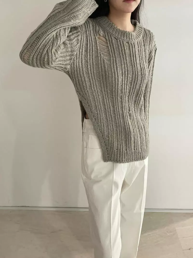 Rooof - Korean Women Fashion - #womensfashion - Slir Demage Knit Tee - 4
