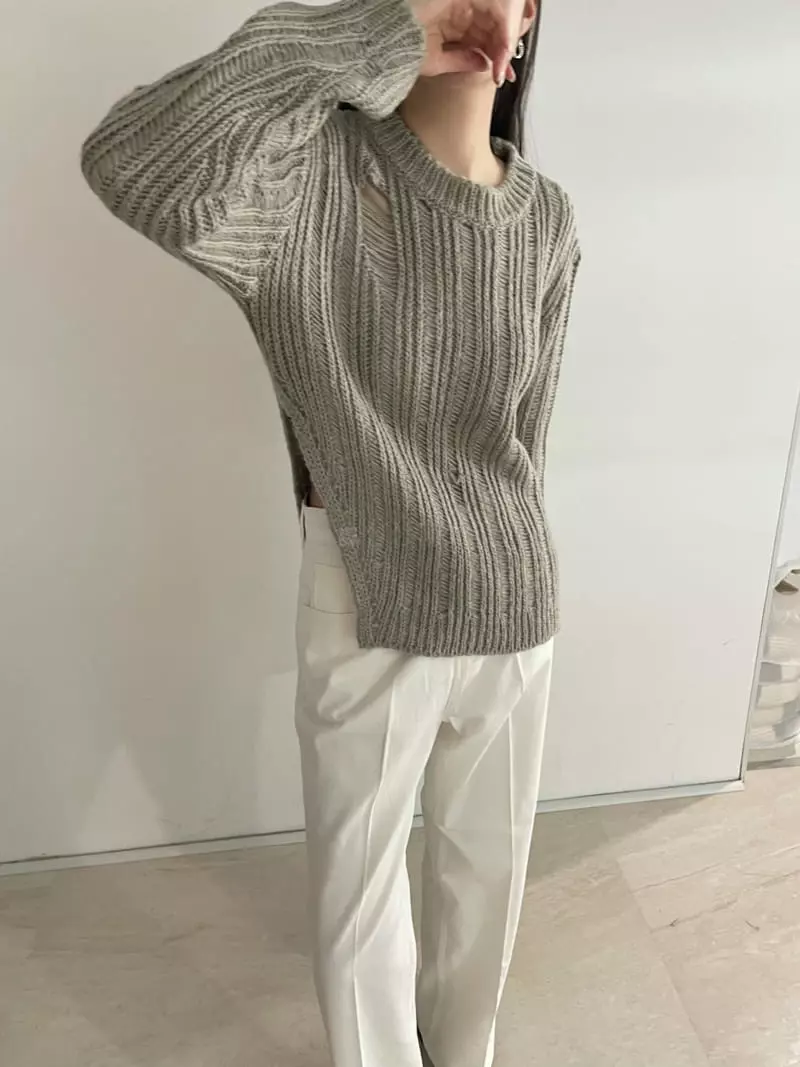 Rooof - Korean Women Fashion - #momslook - Slir Demage Knit Tee - 6