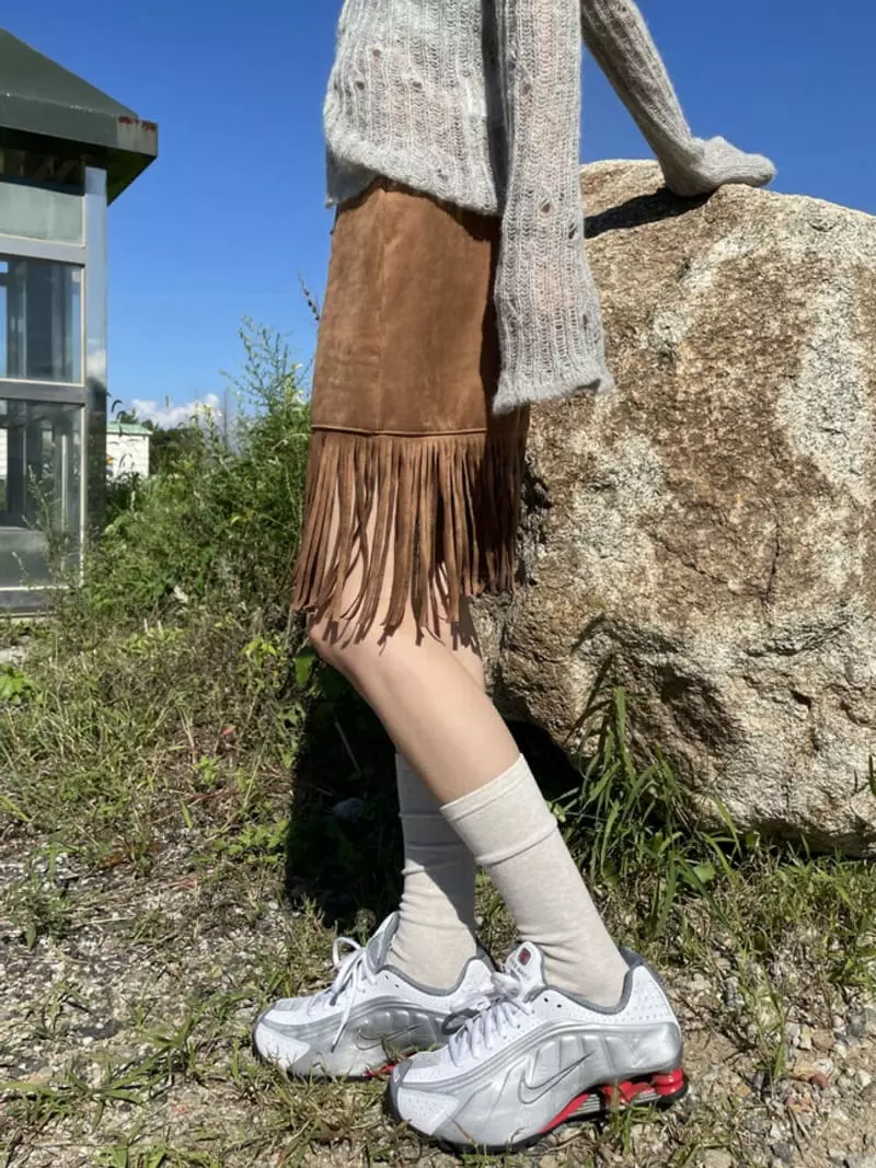 Rooof - Korean Women Fashion - #momslook - Suede Skirt - 3