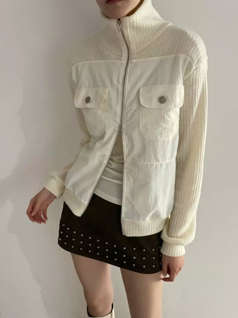 Rooof - Korean Women Fashion - #momslook - Pocket Knit Zip-up - 10