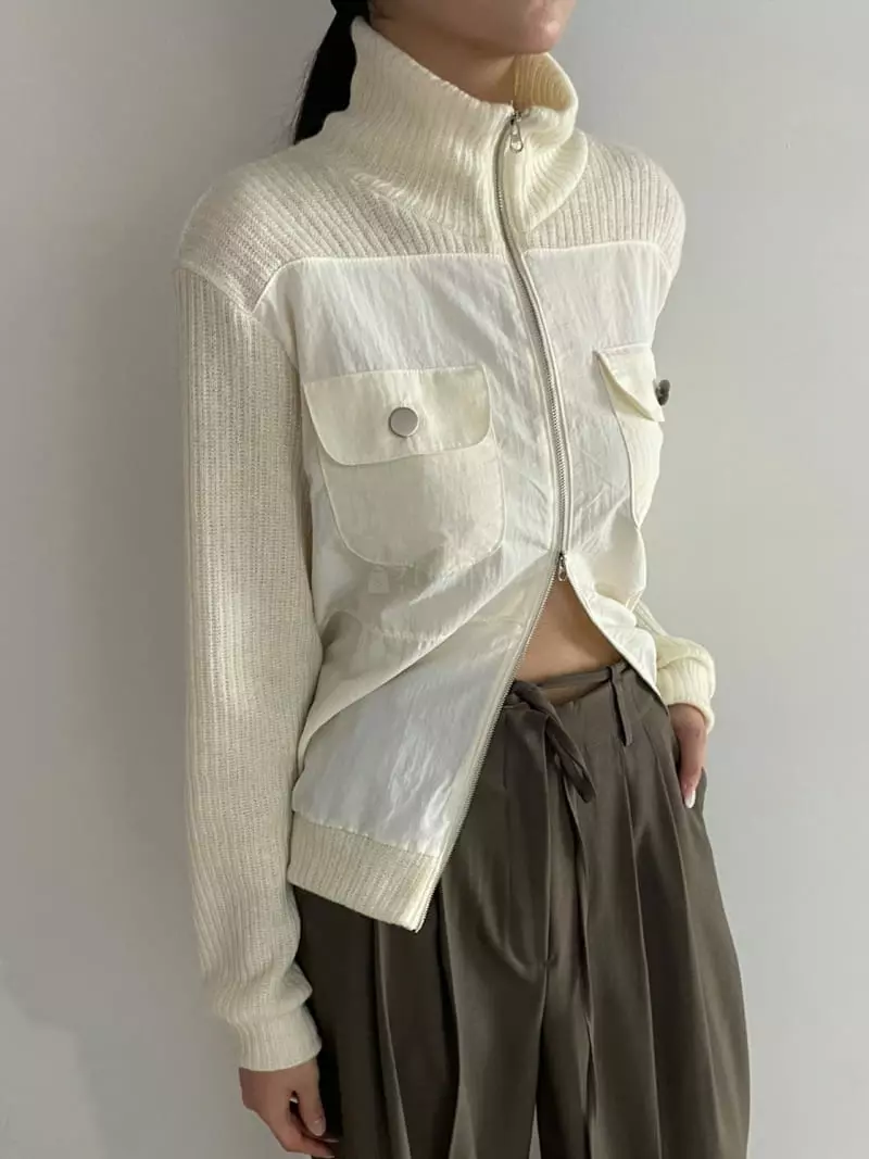Rooof - Korean Women Fashion - #momslook - Pocket Knit Zip-up - 12