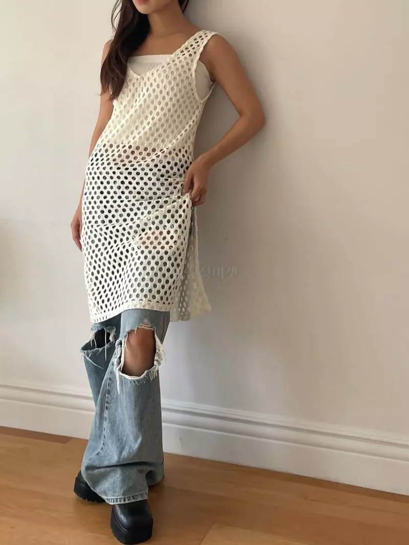 Rooof - Korean Women Fashion - #momslook - Punching Knit One-piece - 9