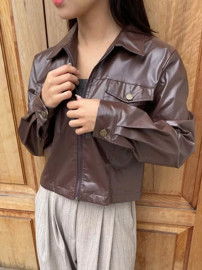 Rooof - Korean Women Fashion - #pursuepretty - Leather Zip-up - 7