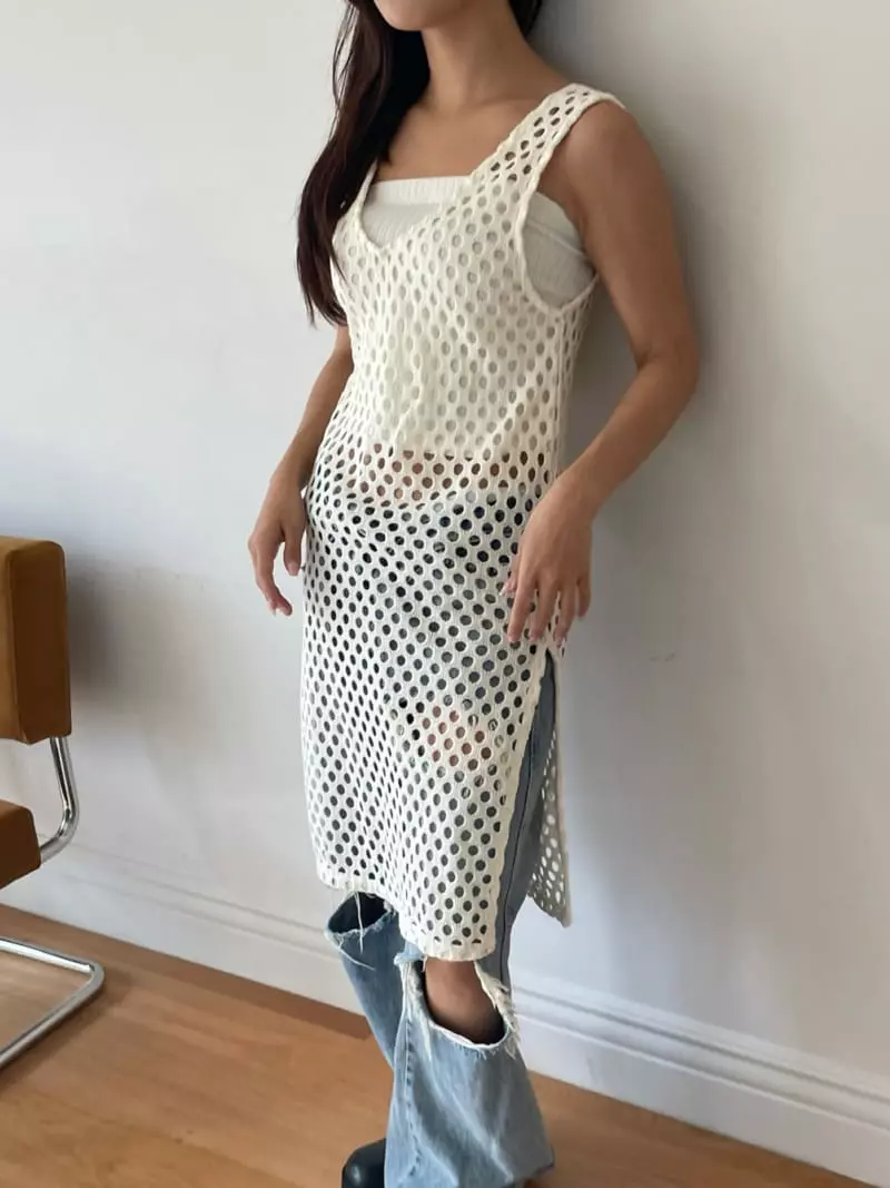 Rooof - Korean Women Fashion - #pursuepretty - Punching Knit One-piece