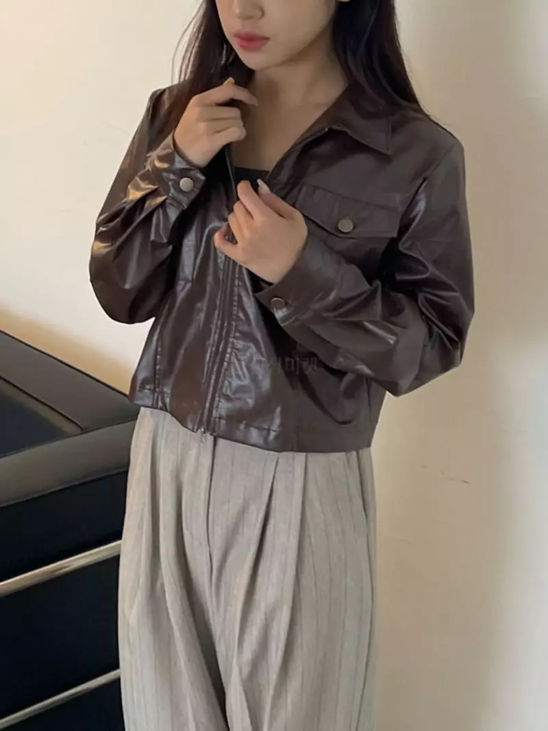 Rooof - Korean Women Fashion - #restrostyle - Leather Zip-up - 8