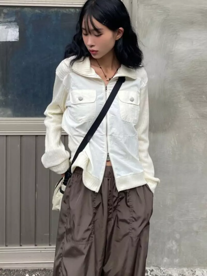Rooof - Korean Women Fashion - #restrostyle - Pocket Knit Zip-up - 4