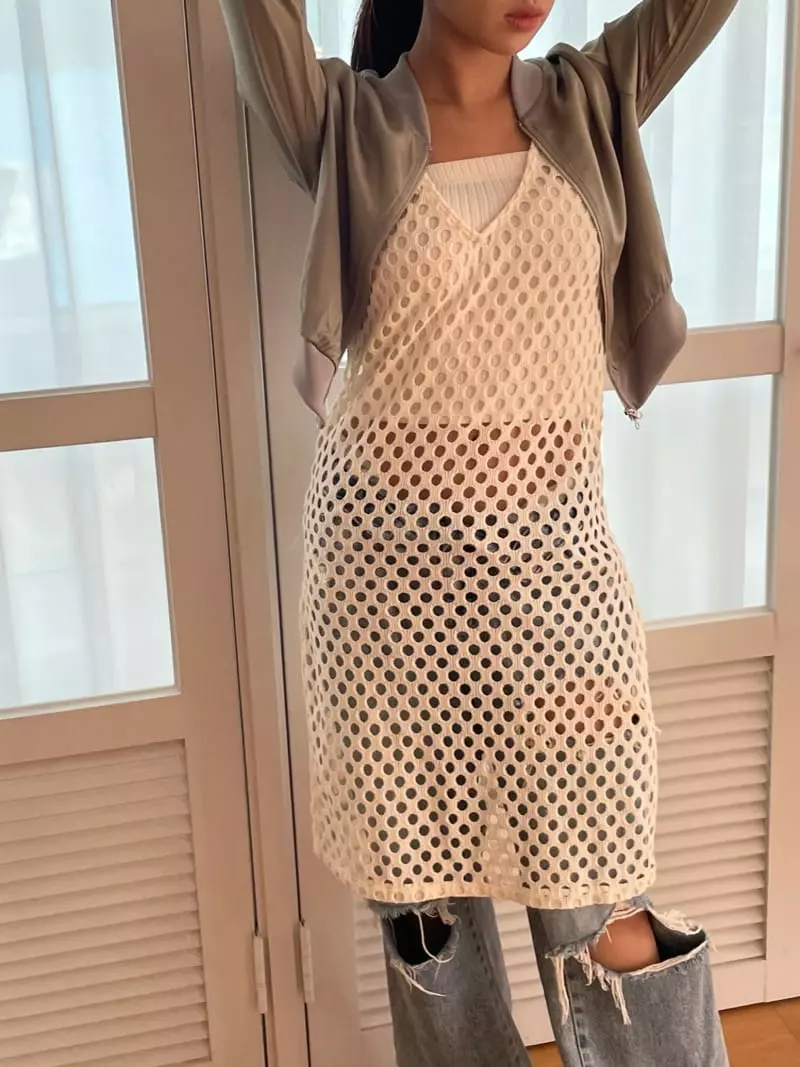 Rooof - Korean Women Fashion - #romanticstyle - Punching Knit One-piece - 4