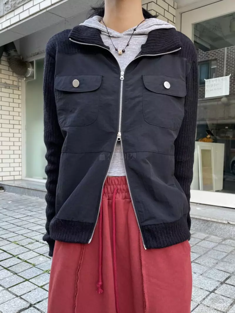 Rooof - Korean Women Fashion - #thatsdarling - Pocket Knit Zip-up - 6