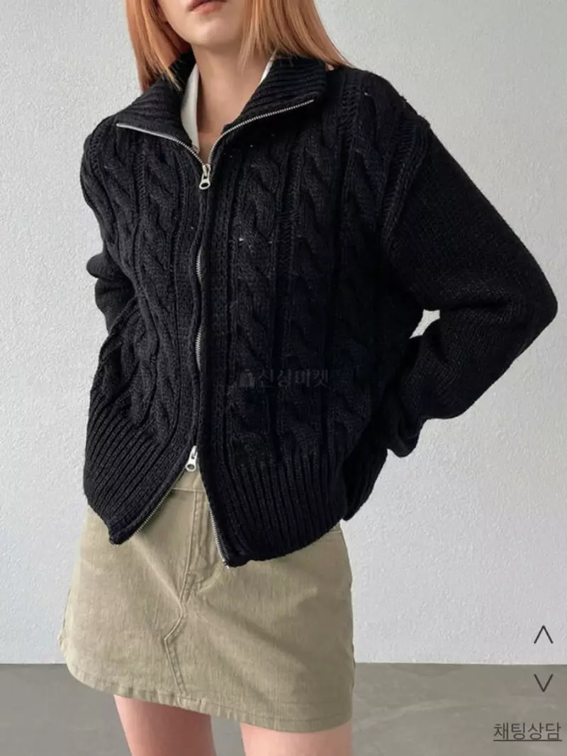 Rooof - Korean Women Fashion - #thelittlethings - Cable Knit Zip-up - 2