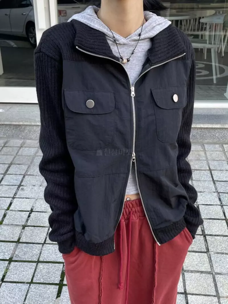 Rooof - Korean Women Fashion - #thelittlethings - Pocket Knit Zip-up - 7
