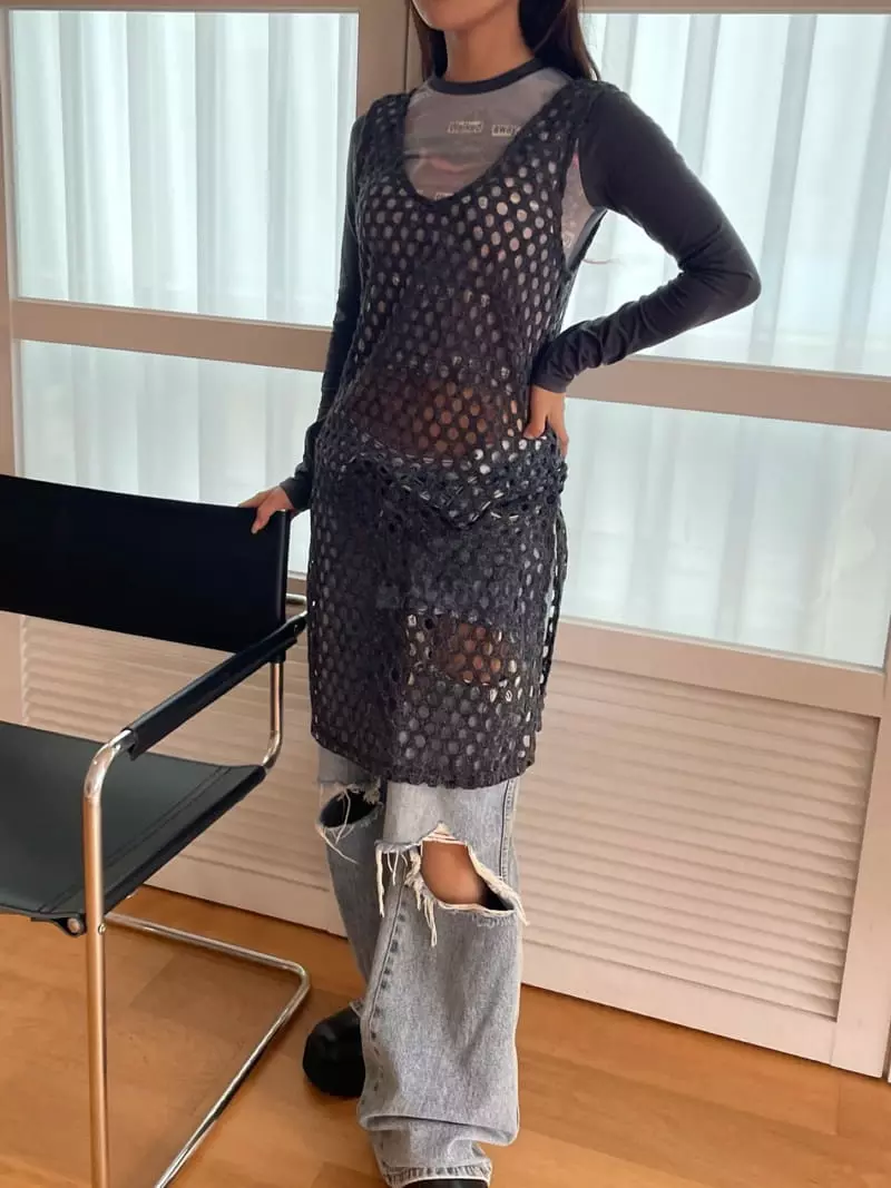 Rooof - Korean Women Fashion - #thelittlethings - Punching Knit One-piece - 6