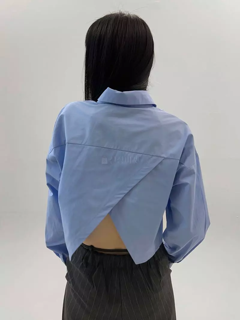 Rooof - Korean Women Fashion - #womensfashion - Initial Crop Shirt - 2