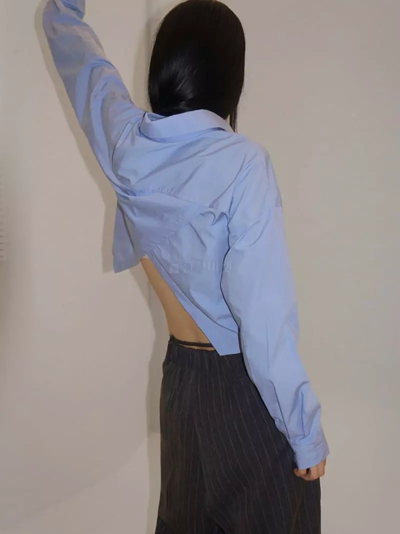 Rooof - Korean Women Fashion - #momslook - Initial Crop Shirt - 4