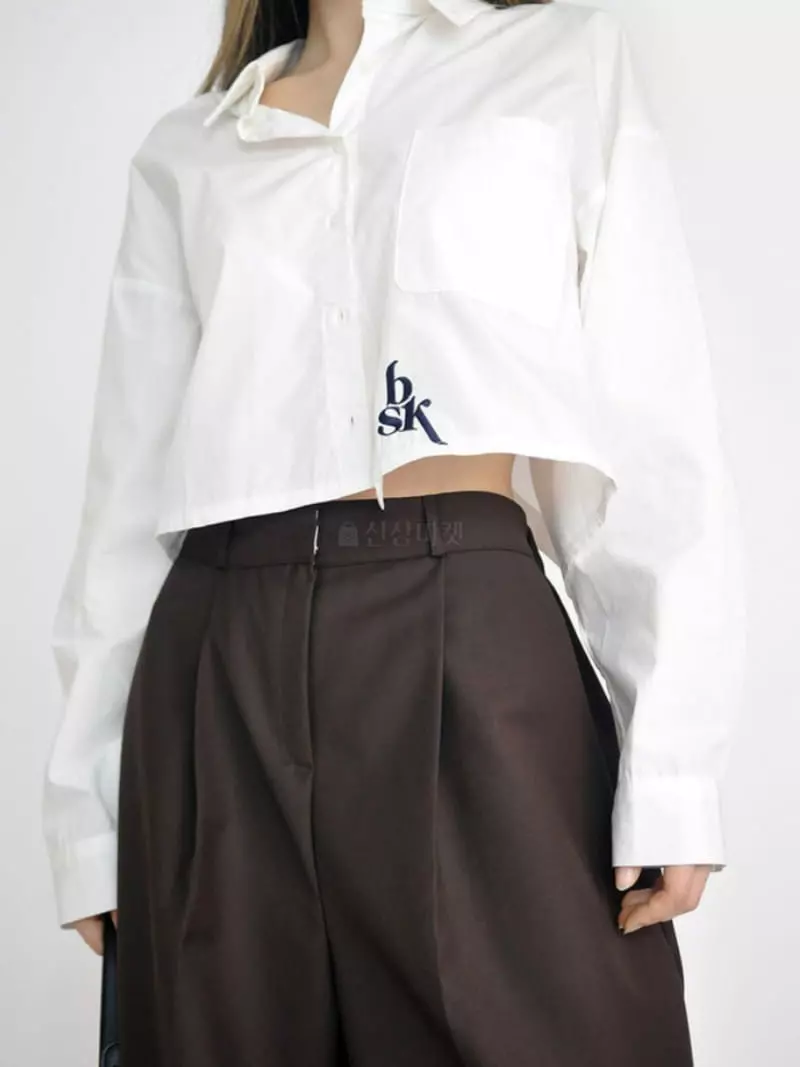 Rooof - Korean Women Fashion - #womensfashion - Initial Crop Shirt - 6