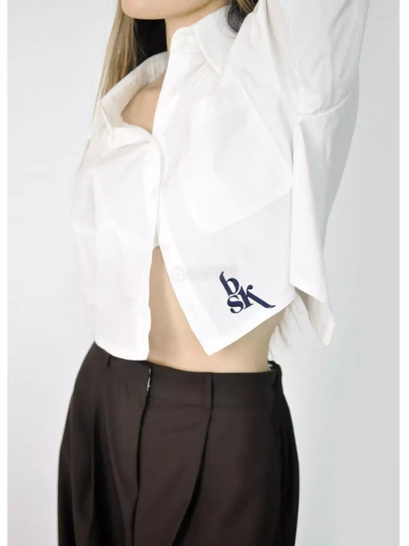 Rooof - Korean Women Fashion - #womensfashion - Initial Crop Shirt - 8