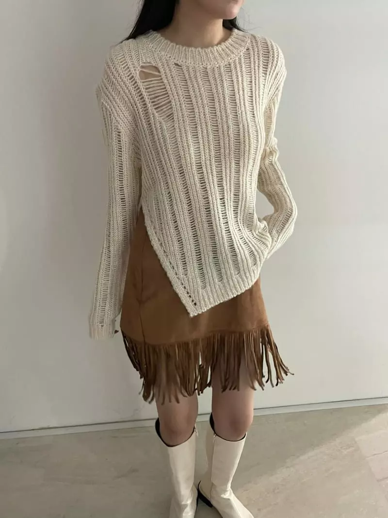 Rooof - Korean Women Fashion - #womensfashion - Slir Demage Knit Tee - 3