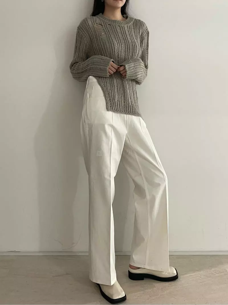 Rooof - Korean Women Fashion - #womensfashion - Slir Demage Knit Tee - 5