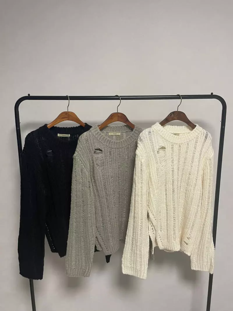 Rooof - Korean Women Fashion - #womensfashion - Slir Demage Knit Tee - 9