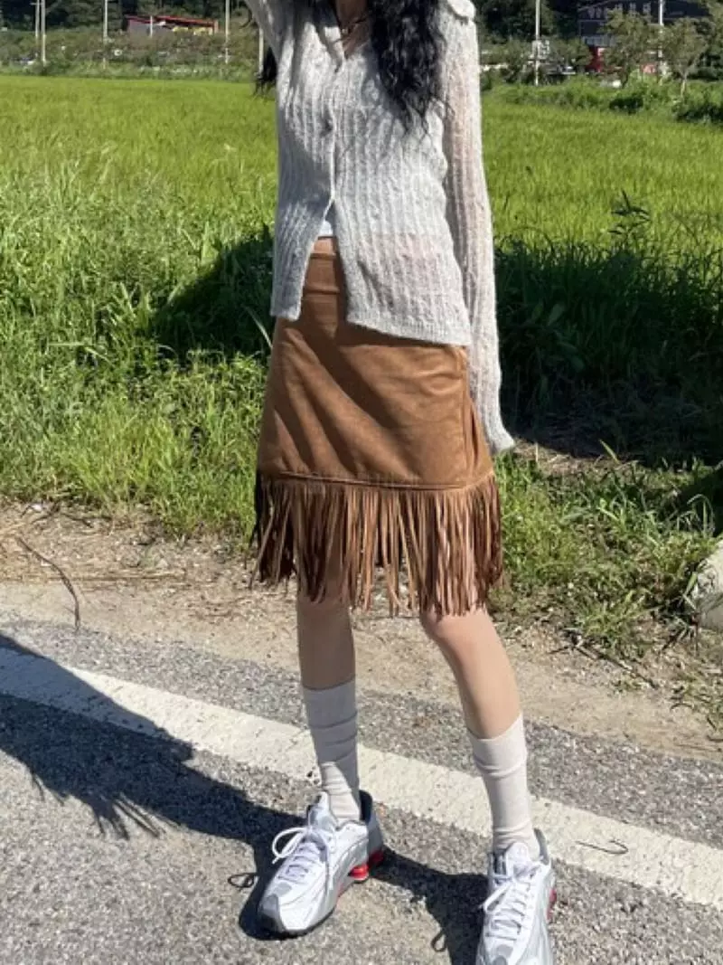 Rooof - Korean Women Fashion - #momslook - Suede Skirt - 4