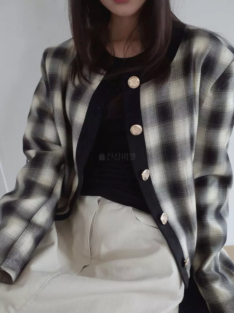 Rooof - Korean Women Fashion - #womensfashion - Vintage Check Jacket - 2