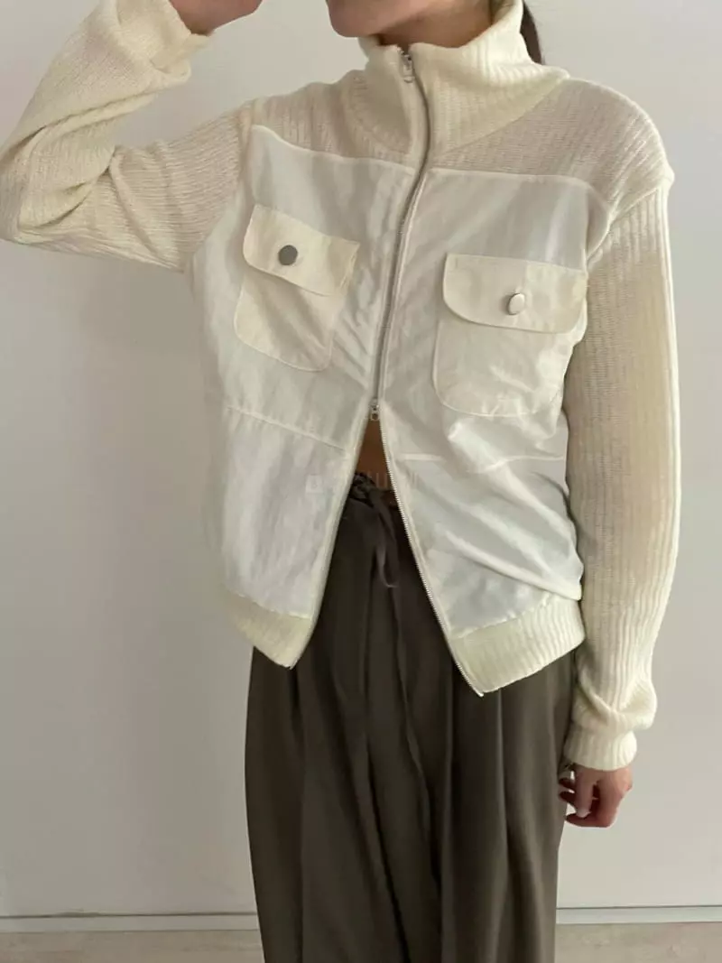 Rooof - Korean Women Fashion - #womensfashion - Pocket Knit Zip-up - 11