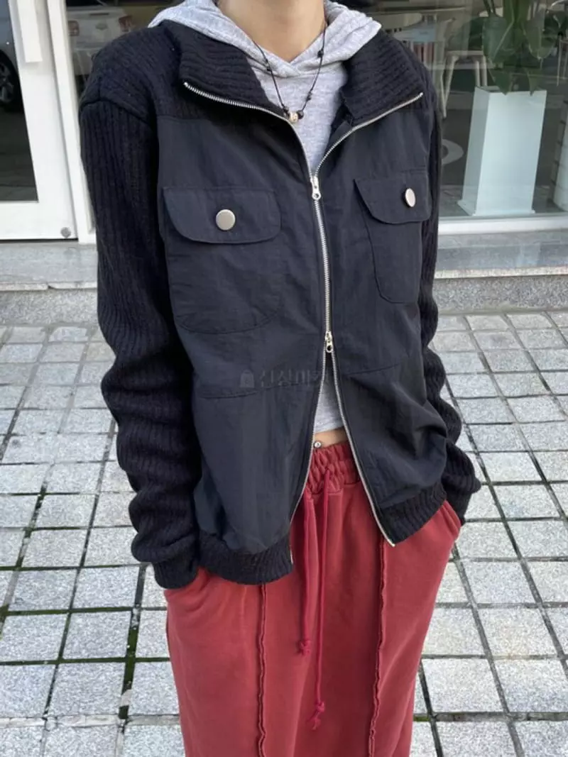 Rooof - Korean Women Fashion - #womensfashion - Pocket Knit Zip-up - 9