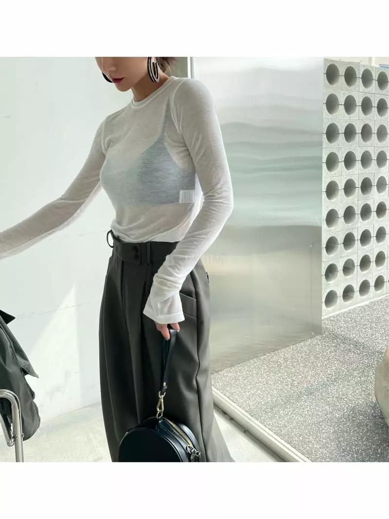 Ryon - Korean Women Fashion - #momslook - Slit Slim Tee - 2