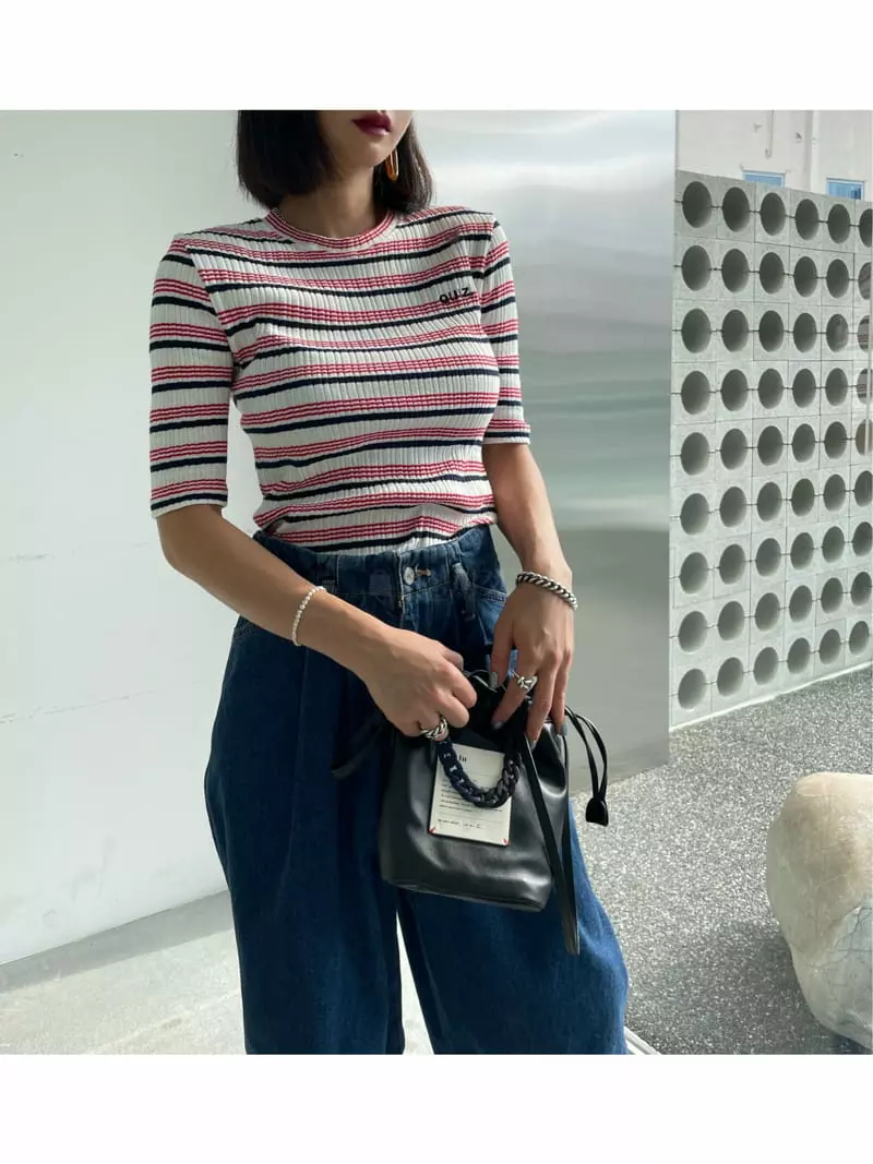Ryon - Korean Women Fashion - #momslook - Multi Stripes Tee - 2