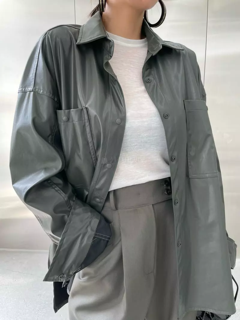 Ryon - Korean Women Fashion - #momslook - Leather Shirt - 2