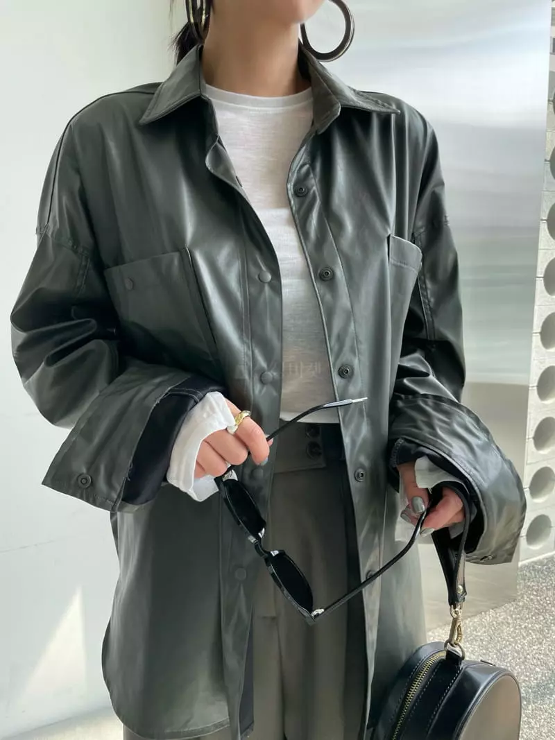 Ryon - Korean Women Fashion - #womensfashion - Leather Shirt - 4