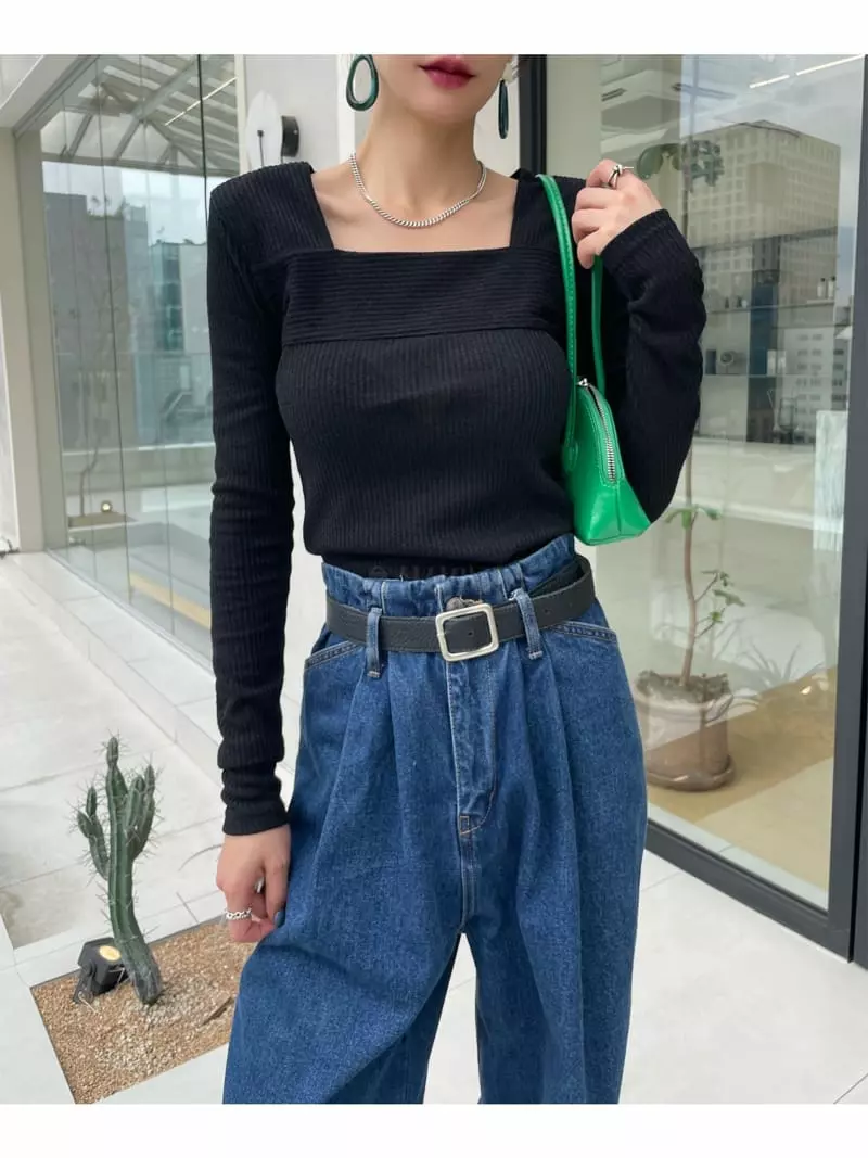 Ryon - Korean Women Fashion - #momslook - Rib Square Tee