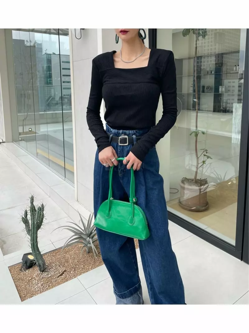 Ryon - Korean Women Fashion - #momslook - Rib Square Tee - 3