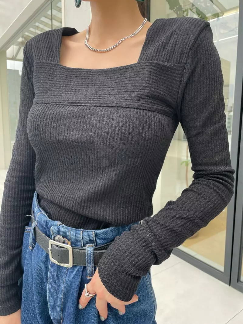 Ryon - Korean Women Fashion - #momslook - Rib Square Tee - 4
