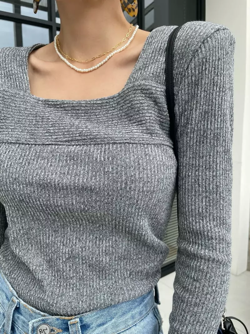Ryon - Korean Women Fashion - #momslook - Rib Square Tee - 5