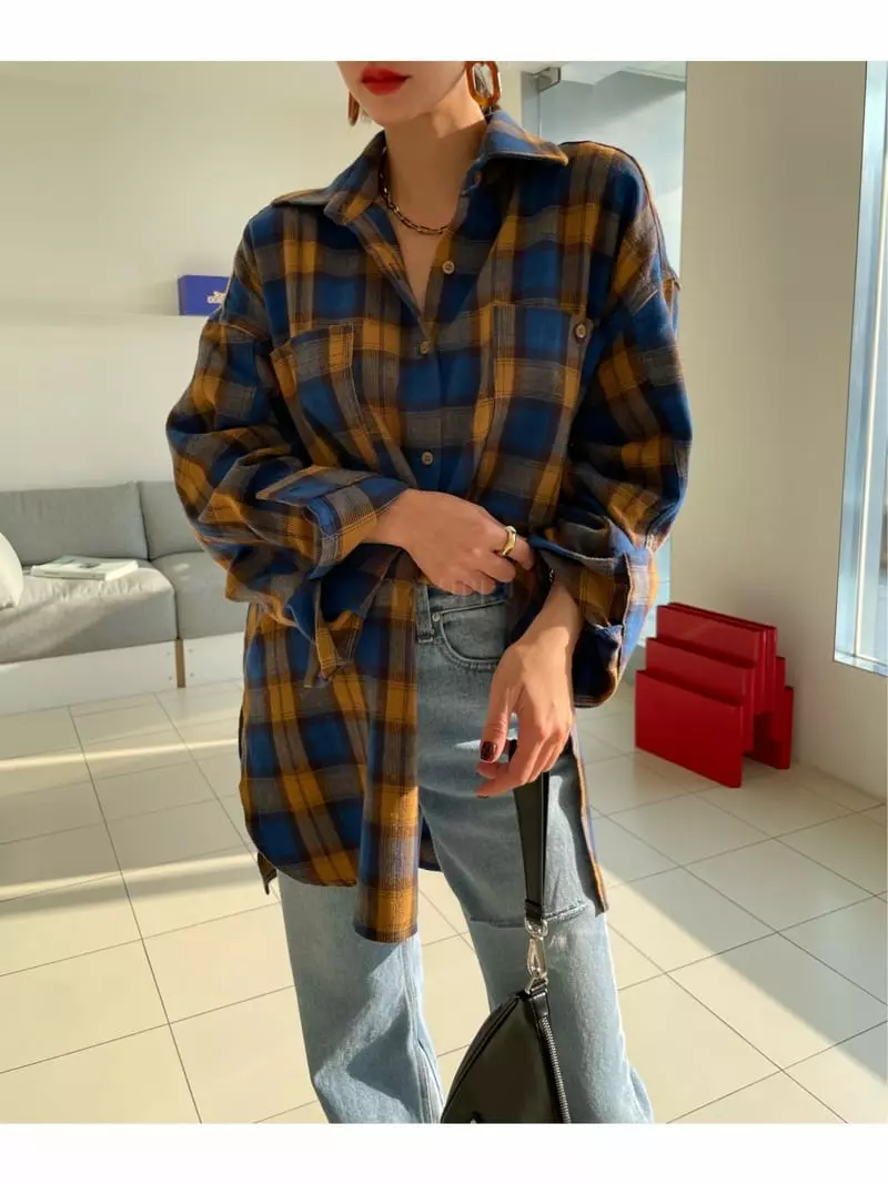 Ryon - Korean Women Fashion - #pursuepretty - Check Peach Shirt - 6