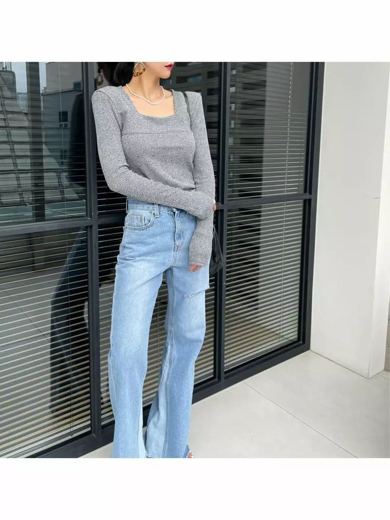 Ryon - Korean Women Fashion - #pursuepretty - Rib Square Tee - 9