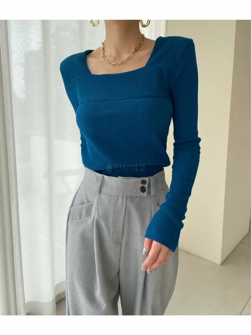 Ryon - Korean Women Fashion - #romanticstyle - Rib Square Tee - 11